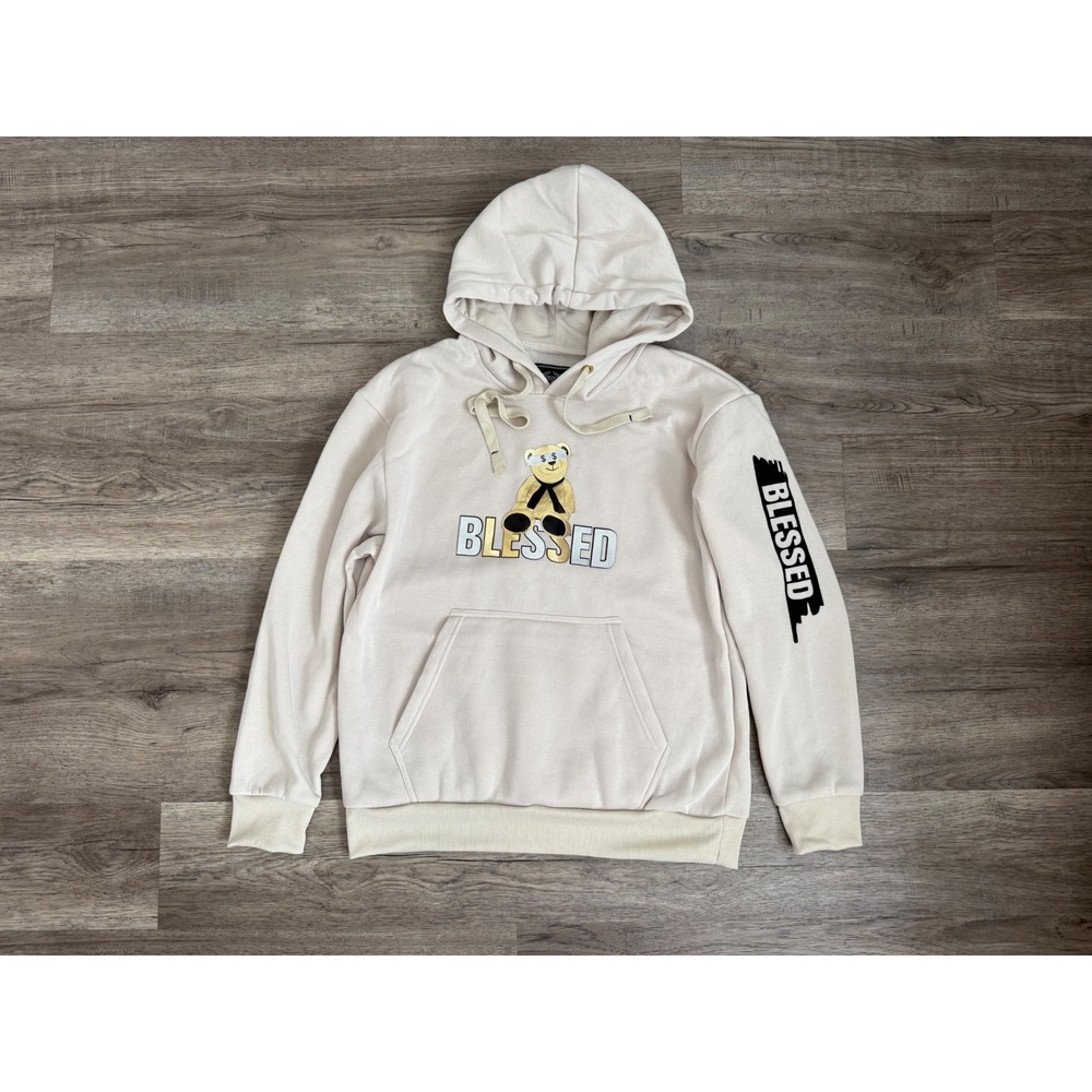 CR24 Blessed Teddy Bear Graphic Hoodie Cream Sweatshirt Size Men's‎ Large